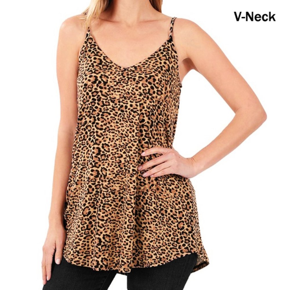 Leopard V Neck Scoop Reversible Long Tunic Cami - Picture 3 of 8